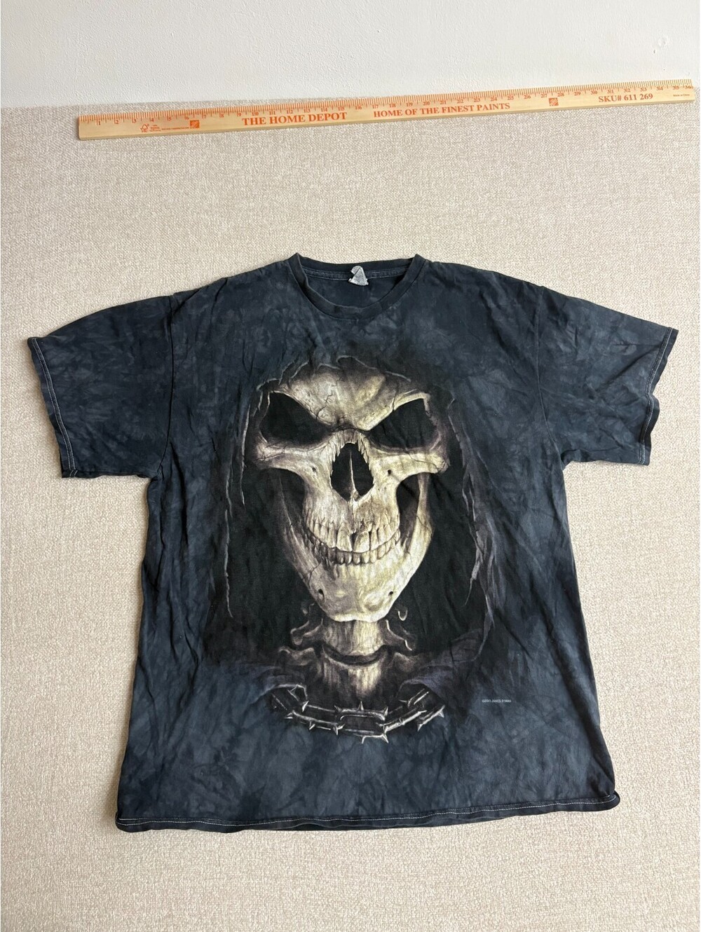 Vintage The Mountain Grim Reaper Skull Tie Dye T-Shirt Mens XL Black Graphic Tee